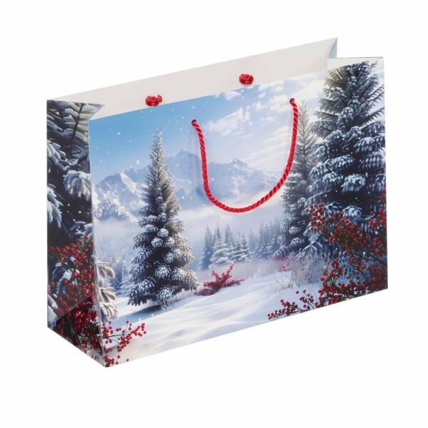 Luxus Papiertragetaschen 360+120x260mm Motiv Winterlandschaft in weiß 190 g/m2