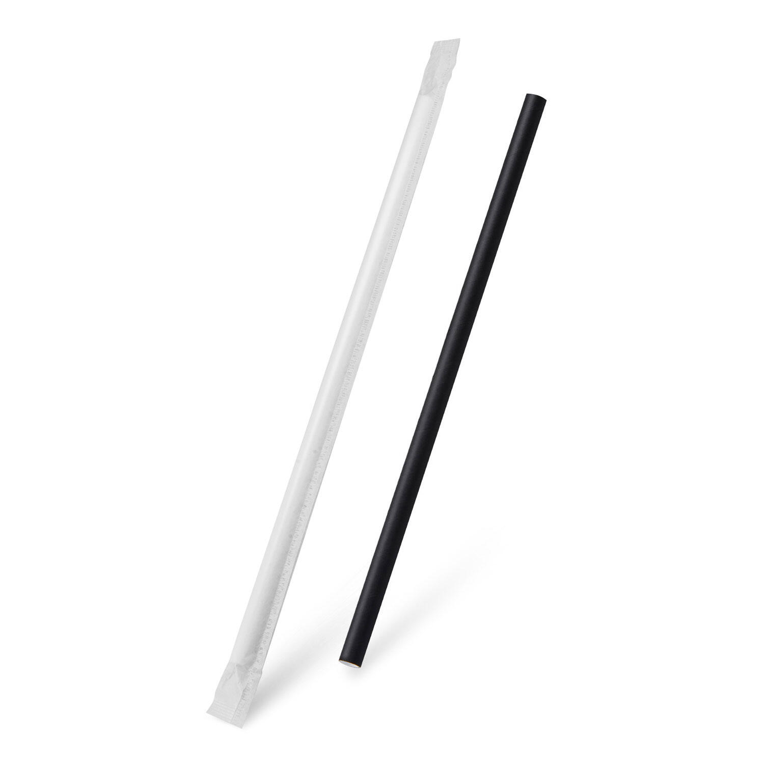WX-40939 Strohhalme Trinkhalme aus Papier schwarz, einzeln gehüllt 25cm O 8 mm 100 Stk. – Bild 1