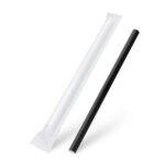 Papiertrinkhalme für BUBBLE TEA JUMBO schwarz, einzeln gehüllt 21cm O12 mm, 100 Stk.
