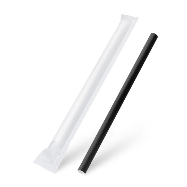 Papiertrinkhalme für BUBBLE TEA JUMBO schwarz, einzeln gehüllt 21cm O12 mm, 100 Stk.