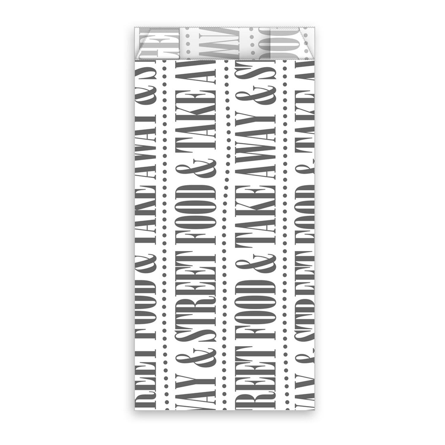 WX-71552 Papierbeutel FSC MIX fettdicht weiß mit Druck "Street Food & take away", 8+4 x 17 cm, 300 Stk. – Bild 1