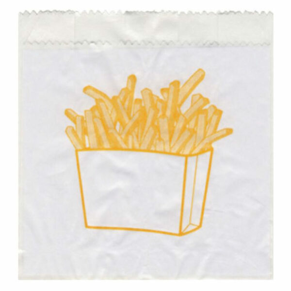 Pommes-Frites Beutel bedruckt, 100x50x110mm, mit Seitenfalten, 300 Stk.