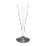 Einweg-Sektglas Champagnerglas glasklar mit schwarzem Fuß 100ml PS, 20 Stk.