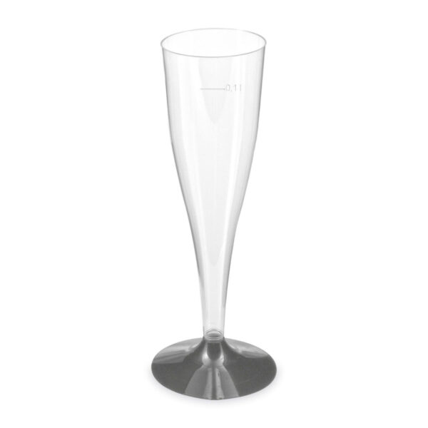Einweg-Sektglas Champagnerglas glasklar mit schwarzem Fuß 100ml PS, 20 Stk.