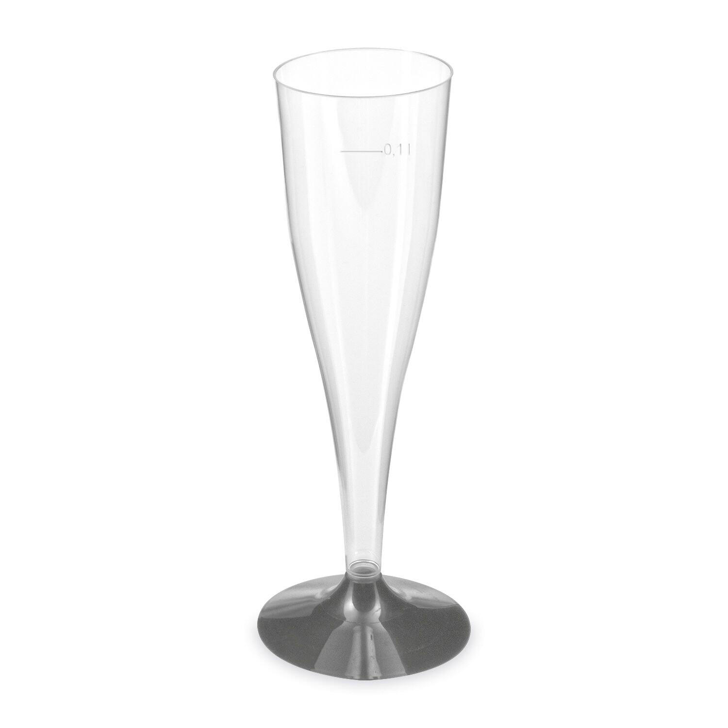 WX-73162 Einweg-Sektglas Champagnerglas glasklar mit schwarzem Fuß 100ml PS, 20 Stk. – Bild 1