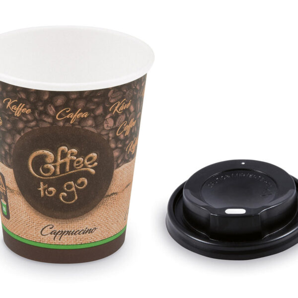 Kaffeebecher M 'Cappuccino To Go' mit Trinkdeckel schwarz 200 ml 280 ml 100 Stk.