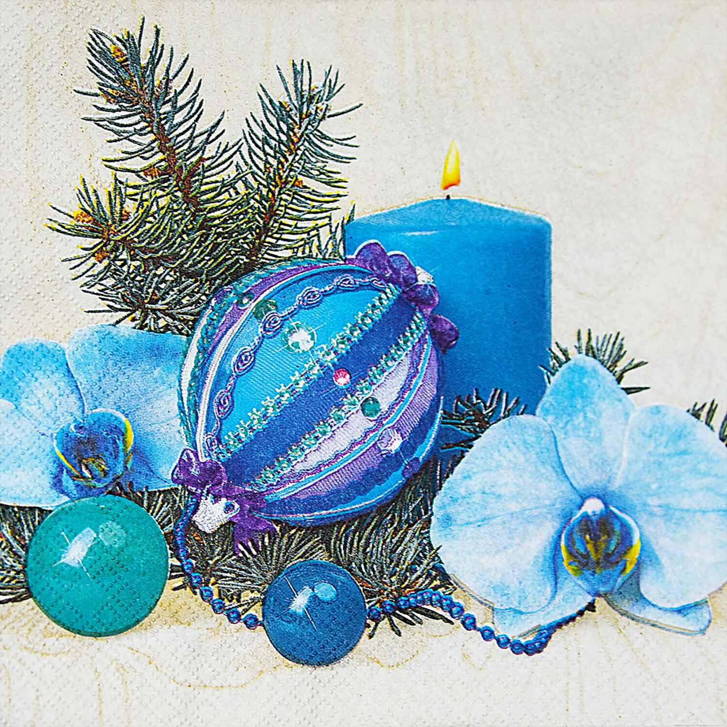 WX-84184 Weihnachtsservietten 3-lagig 33 x 33 cm blaue Kerze und Deko, 20 Stk. – Bild 1