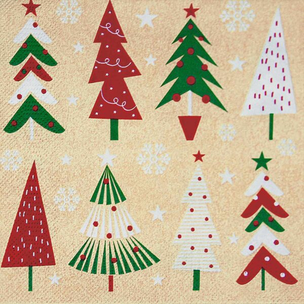 Weihnachtsservietten 3-lagig 33 x 33 cm bunte Weihnachtsbäume, 20 Stk.
