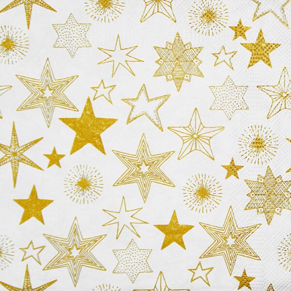 Weihnachtsservietten 3-lagig 33 x 33 cm goldene Sterne, 20 Stk.