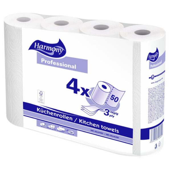 Küchenrollen Harmony Professional 3-lagig 50 Blatt FSCR-zertifiziert, 4 Stk.
