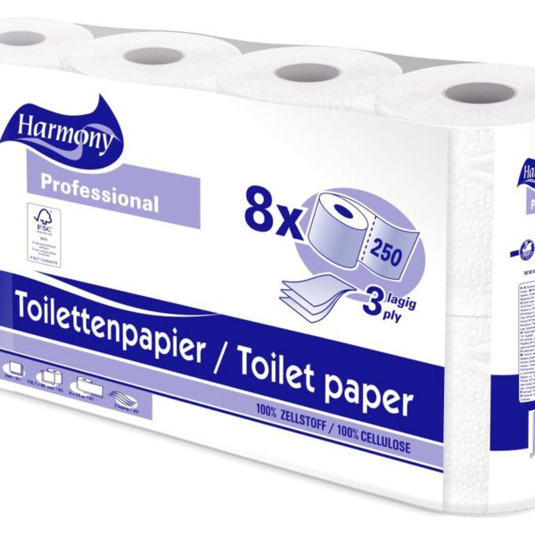 Toilettenpapier 3-lagig Harmony Professional 250 Blatt FSCR-zertifiziert, 8 Stk.