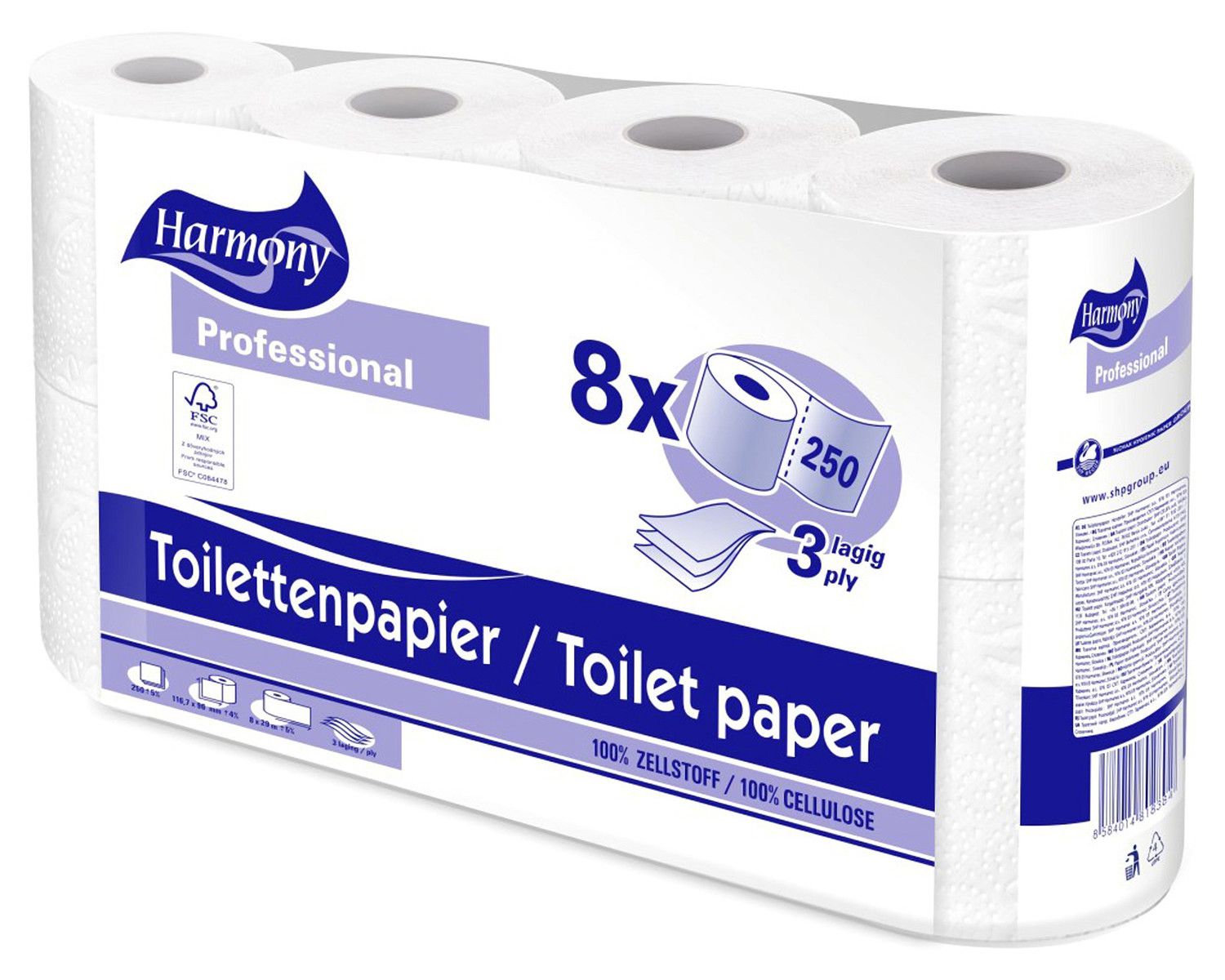 WX-H4380 Toilettenpapier 3-lagig Harmony Professional 250 Blatt FSCR-zertifiziert, 8 Stk. – Bild 1