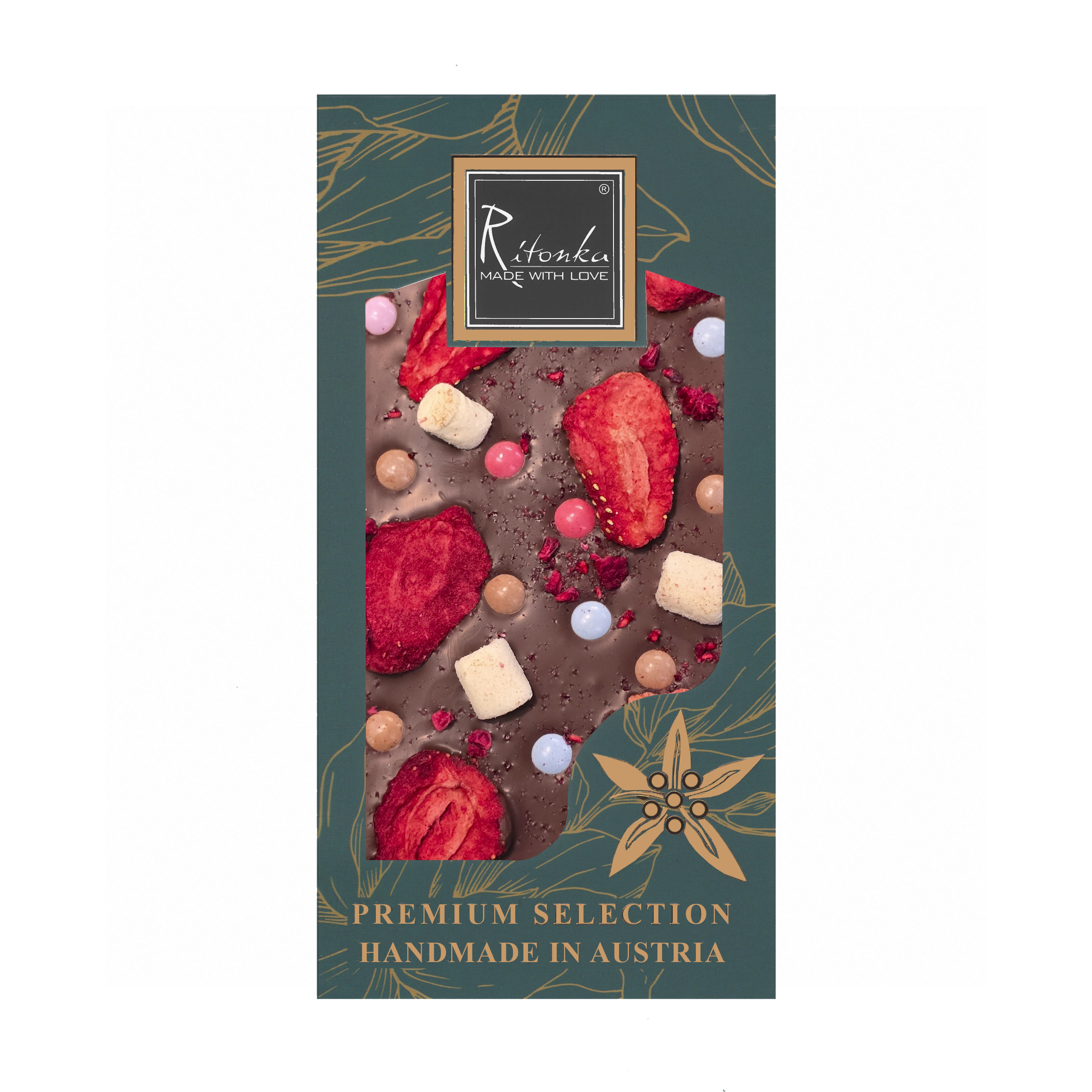13081404-1787224279476-i0lerjhxdcn PREMIUM Milchschokolade - Erdbeeren, Schokolinsen, Marshmallow 95g – Bild 1