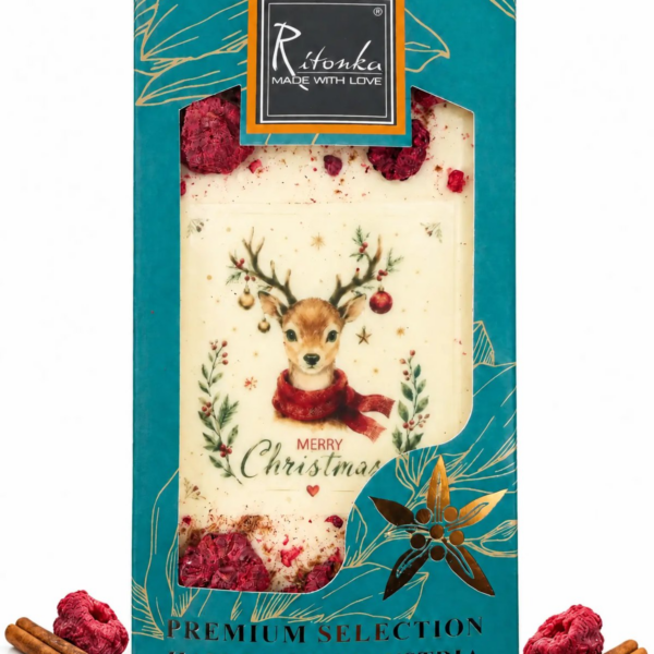 Weiße Schokolade Merry Christmas Rentier - Himbeere, Zimt 95g (WEIHNACHTEN)