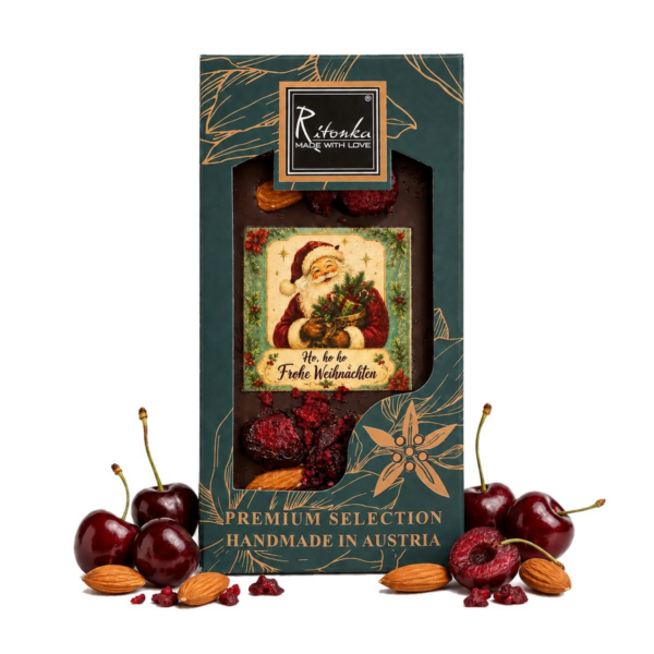 Premium Bitterschokolade Weihnachtsmann - Kirsche, Mandel 95g (WEIHNACHTEN)
