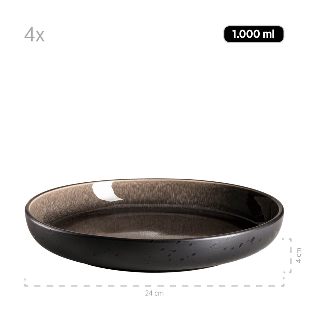 Mäser NIARA Teller tief 24 cm, 4er-Set, SCHWARZ/GRAU
