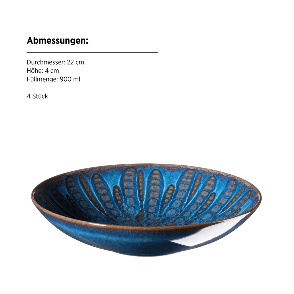 Mäser MIRNA Teller tief 22 cm, 4er-Set, CLASSIC BLUE