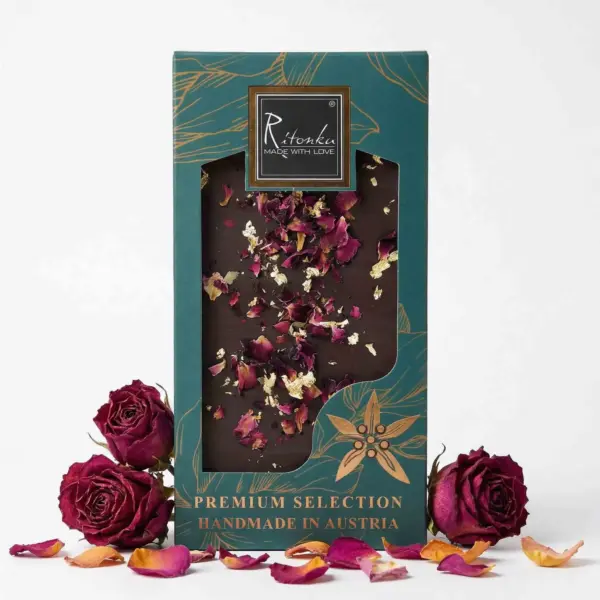 Premium Bitterschokolade - Gold, Rose 95g