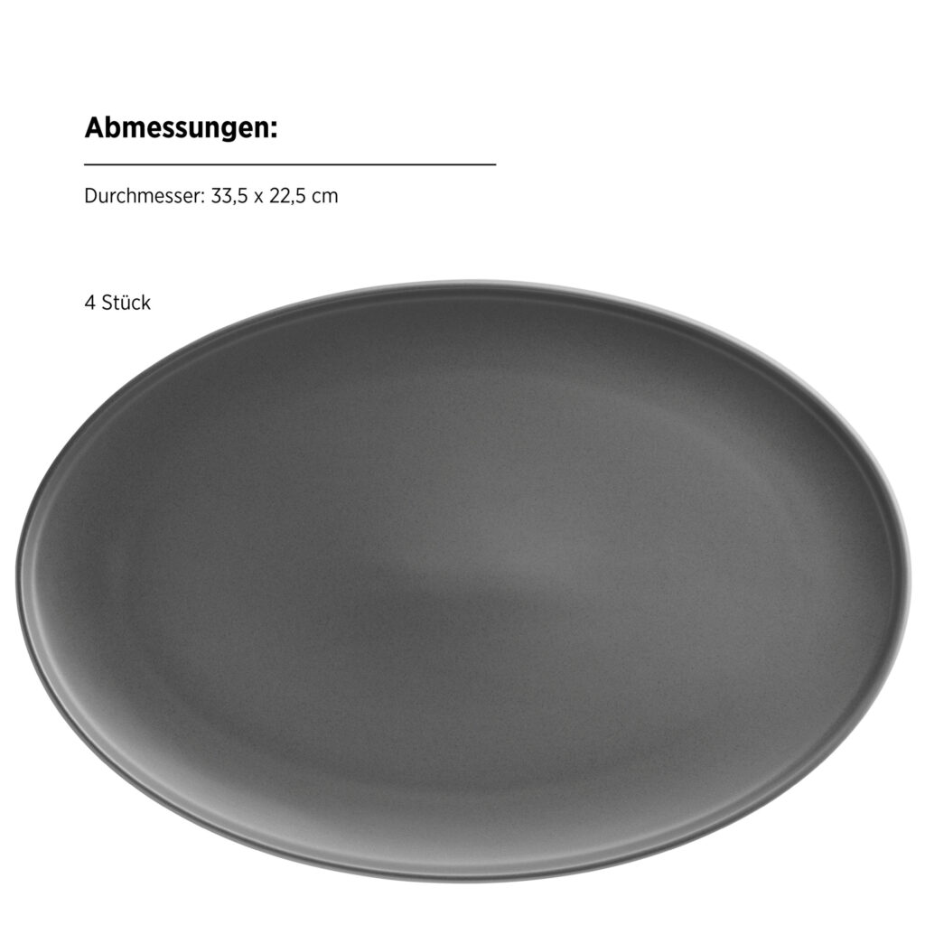 Mäser VADA Platte oval 33,5 x 22,5 cm, 4er-Set, DUNKELGRAU