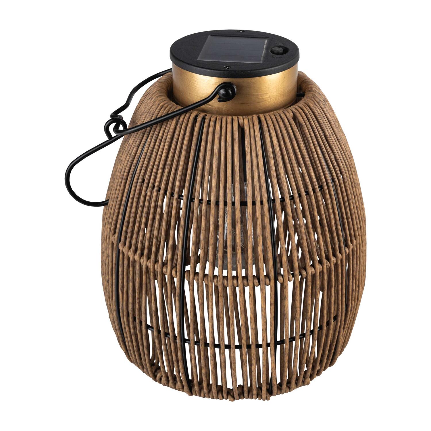 DS-22329_3 Solarlaterne Gartenlaterne Outdoor aus Metall/Rattan LED gold/natur, 24cm – Bild 1