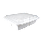 Mehrweg Menüboxen mit Deckel 3-geteilt weiß 23x18x6.5cm, 50 Stk.