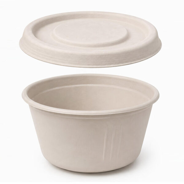 Dressingbecher Dipschale 60ml rund O 62 mm aus Bagasse Zuckerrohr inkl. Deckel, 50 Stk.