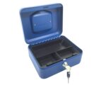 Geldkassette aus robustem Stahl mit herausnehmbaren Münzfächern 200 mm, blau