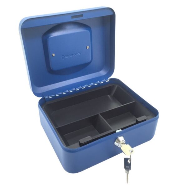 Geldkassette aus robustem Stahl mit herausnehmbaren Münzfächern 200 mm, blau
