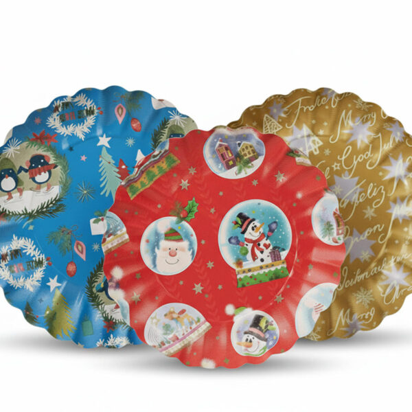 Gebäckschalen Plätzchenschalen für Weihnachtsgebäck Pappe O 23 cm verschiedene Motive, 2 Stk