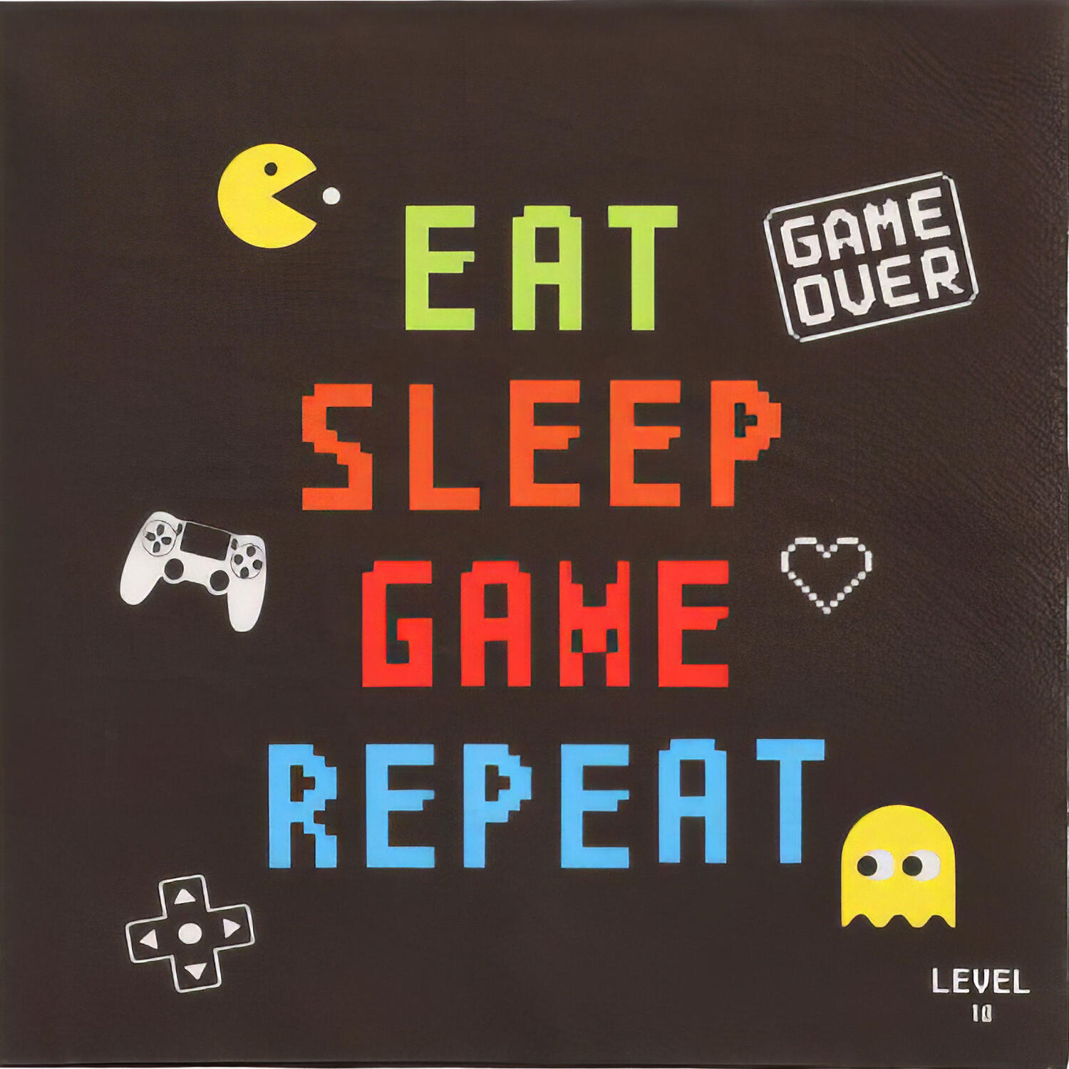 PAP-37183 Motivservietten 3-lagig 33x33 cm GAMER Motiv 'Eat Sleep Game Repeat' 20 Stk. – Bild 1