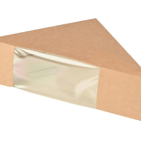 Sandwichboxen für 2 Scheiben aus Pappe mit Sichtfenster aus PLA 123x123x52mm braun, 50 Stk.