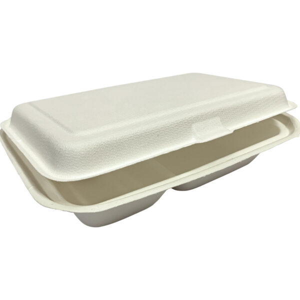 Menüboxen ToGo 251x162x63mm 2-teilig aus Zuckerrohr nature weiß, 50 Stk.