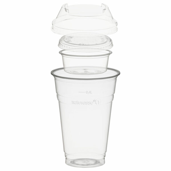 Trinkbecher 400ml + Domdeckel + 60ml Einsatzbecher stapelbar, PLA, 100 Stk.
