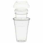 Trinkbecher 400ml + Domdeckel ohne Loch + 90ml Einsatzbecher stapelbar aus PLA, 100 Stk.