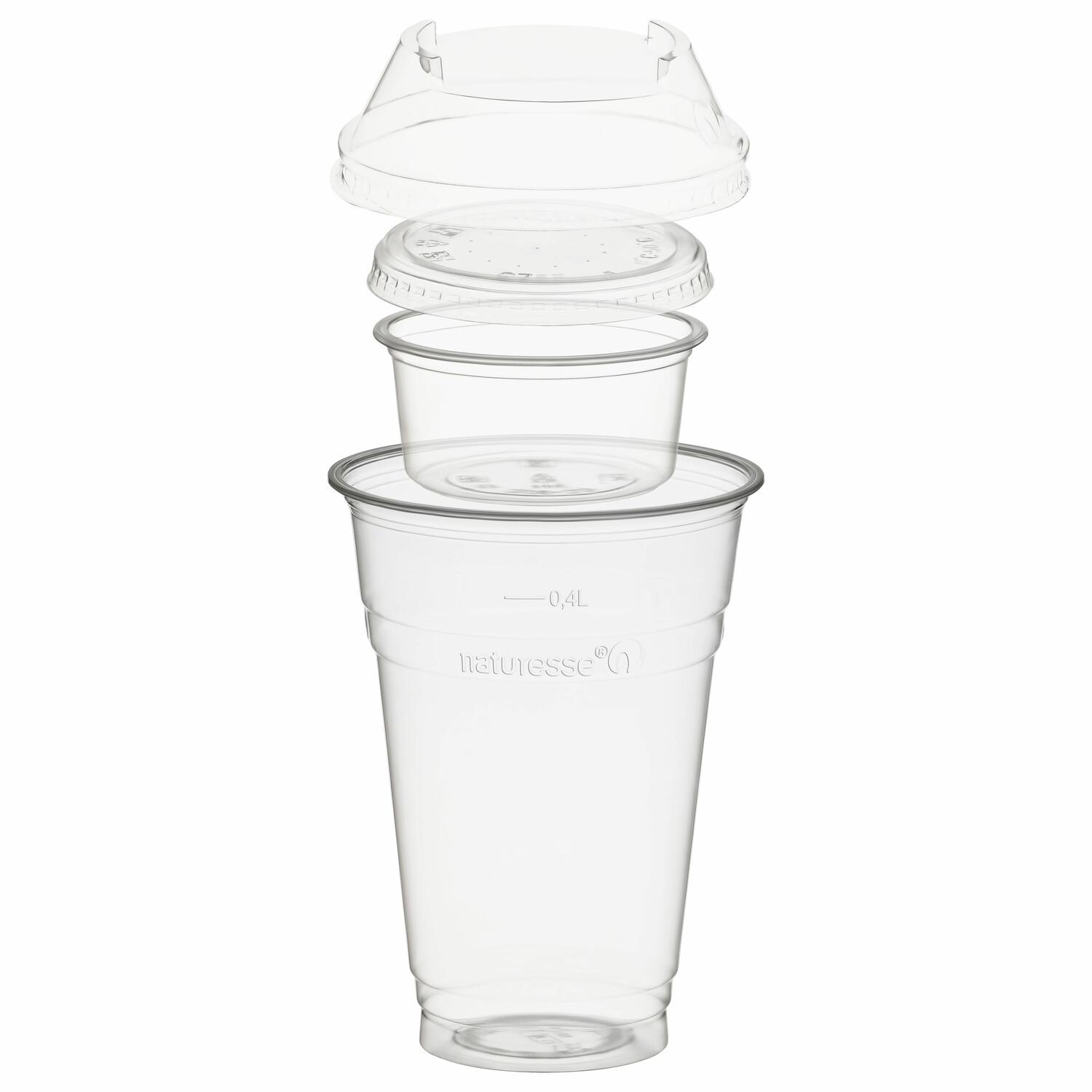 PCV-2824_SET11 Trinkbecher 400ml + Domdeckel ohne Loch + 90ml Einsatzbecher stapelbar aus PLA, 100 Stk. – Bild 1