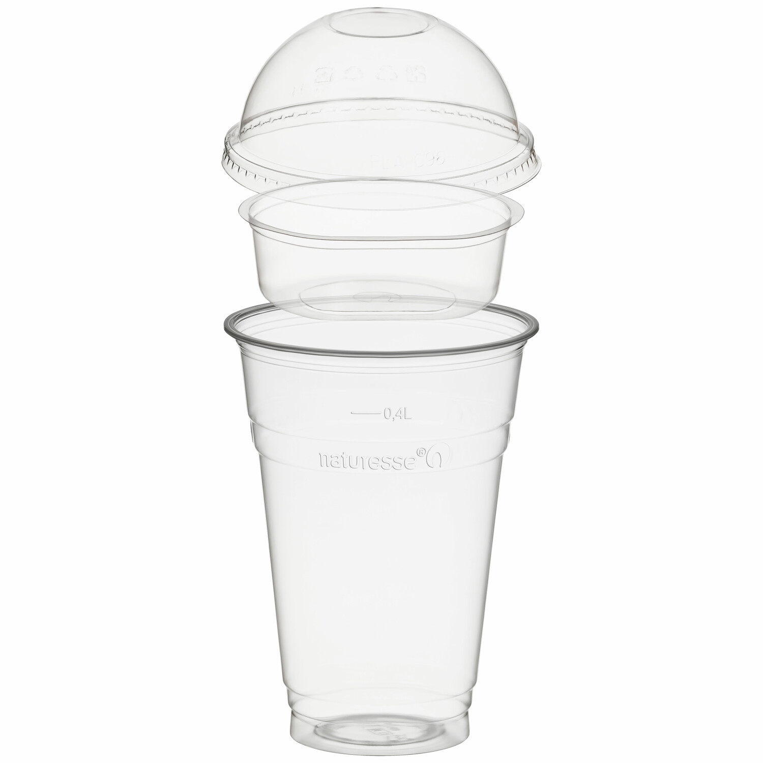 PCV-2824_SET14 Trinkbecher 400ml + Domdeckel ohne Loch + Einsatzbecher O 96mm (PLA) 50 Stk. – Bild 1