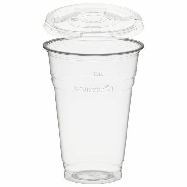 Trinkbecher 400ml + Deckel mit Halmstanzung aus PLA 50 Stk.