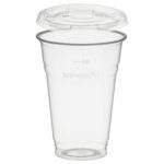 Trinkbecher 400ml + Deckel flach ohne Loch aus PLA, 50 Stk.