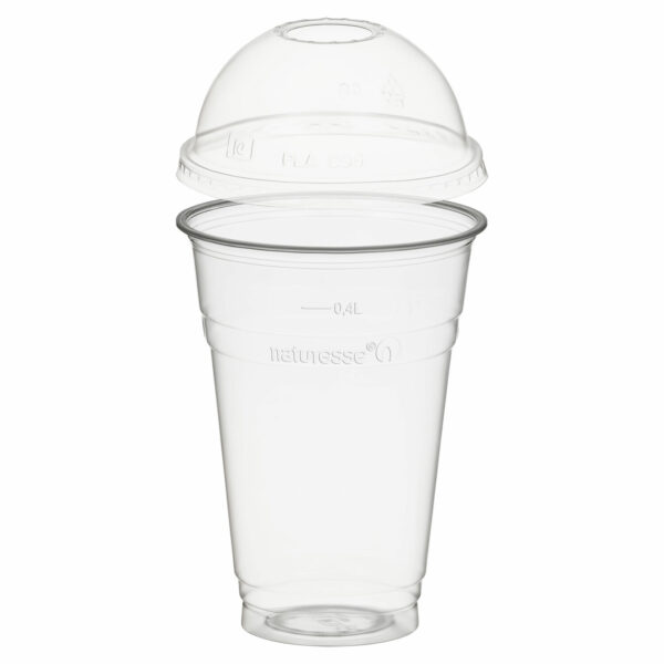 Trinkbecher 400ml + Domdeckel mit Rundloch aus PLA 50 Stk.