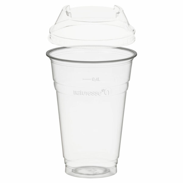 Trinkbecher 400ml + Domdeckel ohne Loch stapelbar aus PLA 50 Stk.