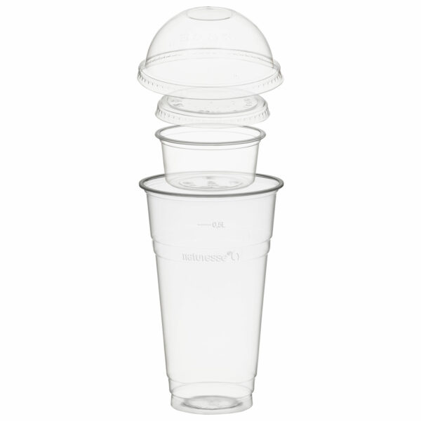 Trinkbecher 500ml mit Domdeckel ohne Loch + Einsatzbecher 90ml PLA 100 Stk.