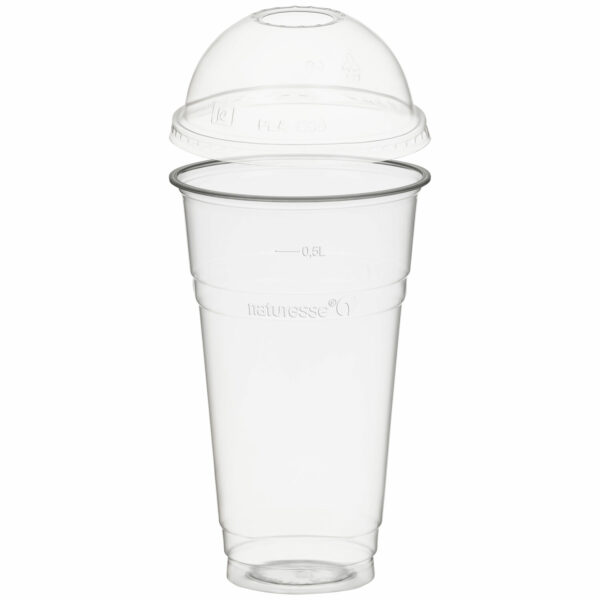 Trinkbecher 500ml + Domdeckel mit Rundloch aus PLA 50 Stk.