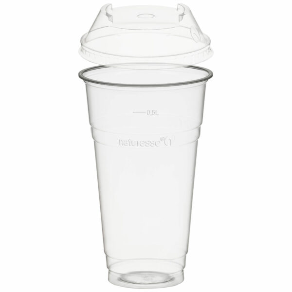 Trinkbecher 500ml + Domdeckel mit C-Loch stapelbar aus PLA 50 Stk.