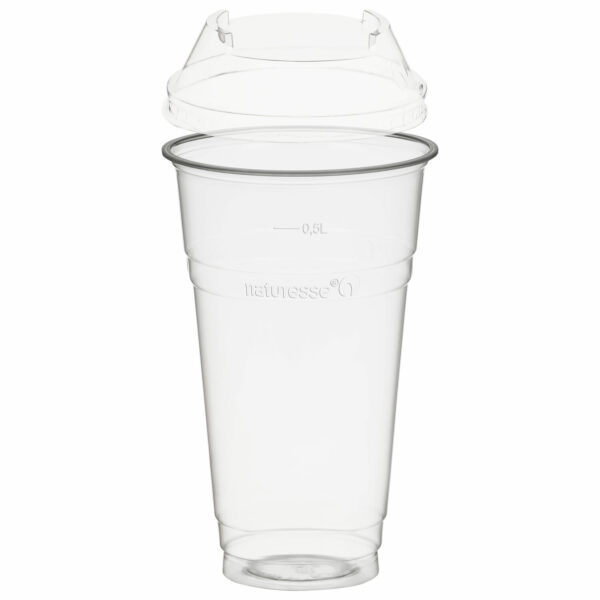 Trinkbecher 500ml + Domdeckel ohne Loch stapelbar aus PLA 50 Stk.