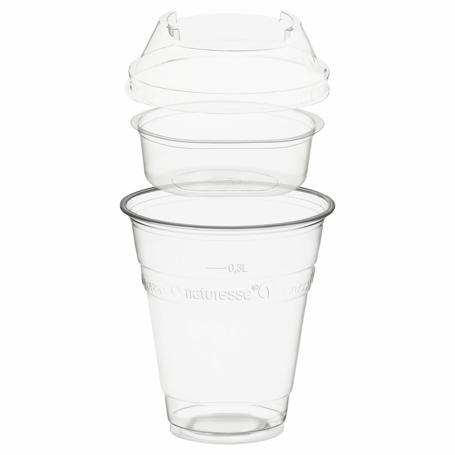 PCV-N147_SET13 Trinkbecher 300ml + Domdeckel stapelbar + Einsatzbecher O 96mm (PLA) 50 Stk. – Bild 1