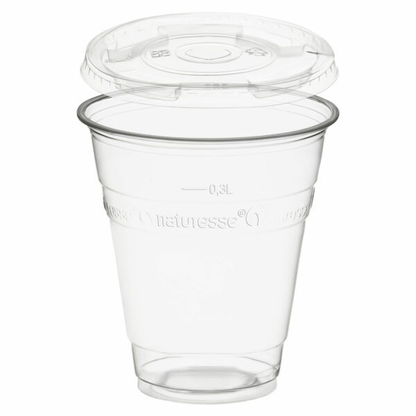 Trinkbecher 300ml + Deckel mit Halmstanzung aus PLA 50 Stk.