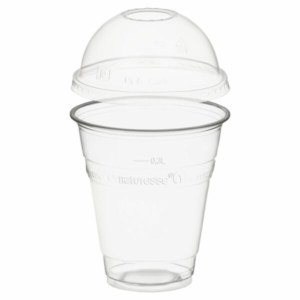 Trinkbecher 300ml + Domdeckel mit Rundloch aus PLA 50 Stk.