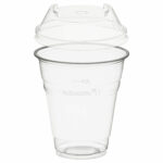 Trinkbecher 300ml + Domdeckel C-Loch stapelbar aus PLA, transparent, 50 Stk.