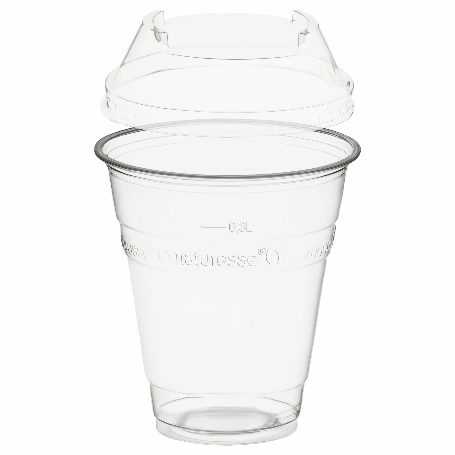 PCV-N147_SET8 Trinkbecher 300ml + Domdeckel ohne Loch stapelbar aus PLA 50 Stk. – Bild 1