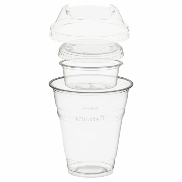 Trinkbecher 300ml + Domdeckel+ 60ml Einsatzbecher stapelbar PLA, 100 Stk.